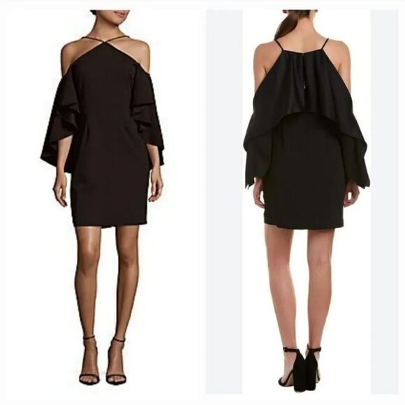NEW Alexia Admor Statement Flutter-sleeve Cold Shoulder Dress in Black Size 4 - Picture 1 of 12